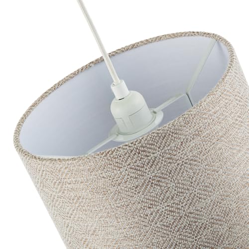 Unique Aztec Designed Drum Lamp Shade in Dark Taupe and White Linen Fabric | 18cm x 25cm | Inner White Cotton Lining by Happy Homewares - Image 6