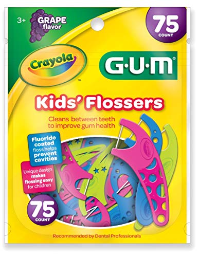 GUM Crayola Kids' Flossers, Grape, Fluoride Coated, Ages 3+, 75 Count