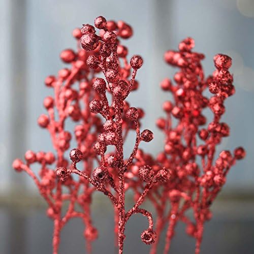 Factory Direct Craft Pack of 24 Glittery Red Artificial Berry Picks Glitter Sparkle Faux Berries for Holiday Decorations and Floral Displays (Size: 9 H)