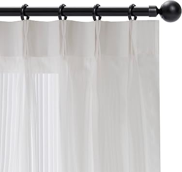 White Pinch Pleated Window Sheer Curtains 132 Inches Long 2 Panels, Gently Filter Light See Through Vertical Stripe Semi Sheer Window Panels Drapes, 42" W x 132" L x2