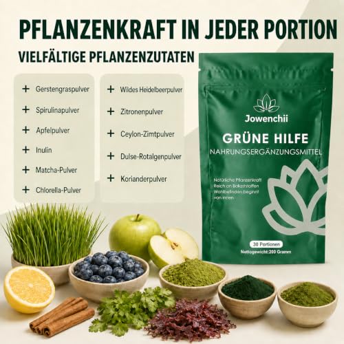 Grüne Entgiftungspulver, Grünes Superfood-Pulver Helfer – pflanzliche Mischung mit Matcha, Gerstengras, Spirulina & Wildheidelbeere… – Ansicht 2