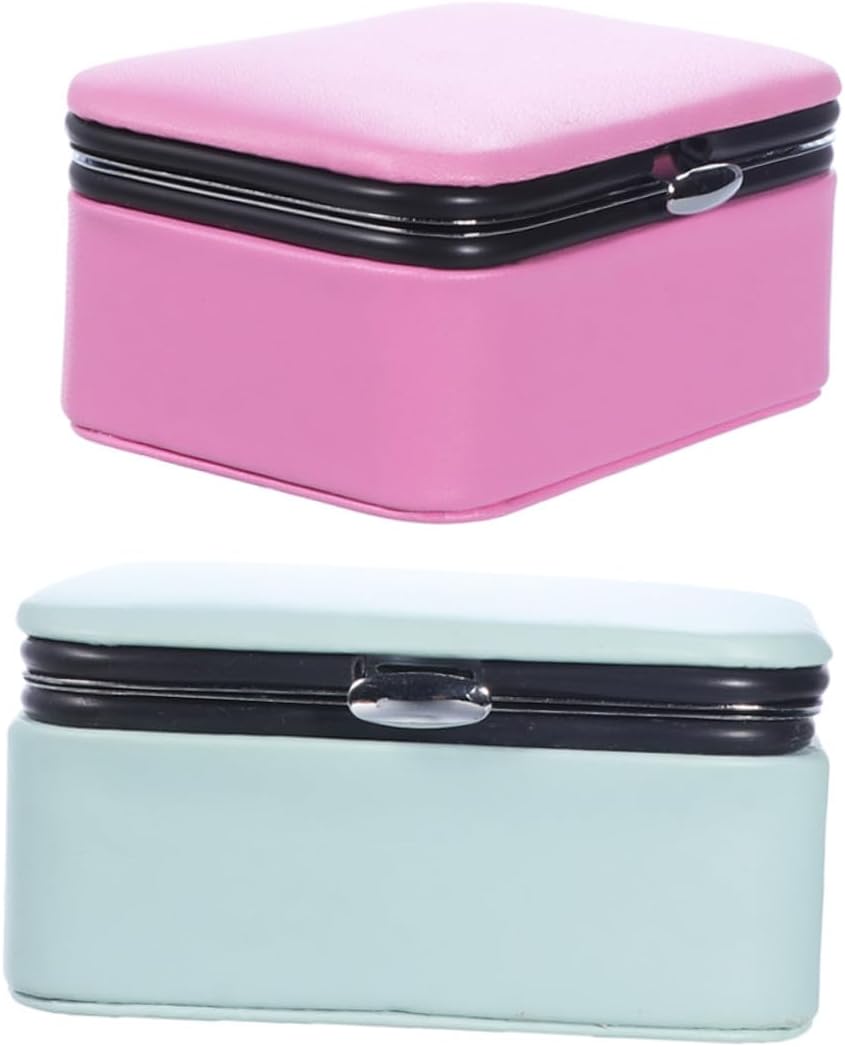 Portable Earrings Jewelry Organizer Box Set with Necklace Stand Mini Travel Jewelry Case for Women Blue and Pink Holder