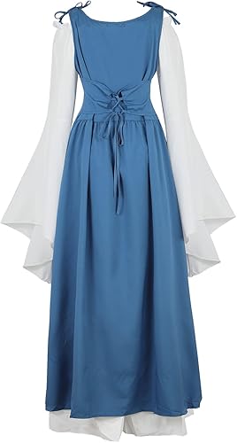 Miniatura 3 de Lehauya Disfraz renacentista para mujer, medieval, irlandés, sobre vestido y mangas de trompeta, conjunto bohemio