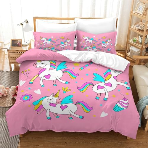 Housse de couette licorne 3D 200x200 cm avec taies d'oreiller pour lit double - 3