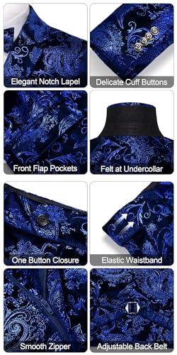 MAGE MALE Mens Suits Dress Floral Tuxedo Slim Fit 3 Piece Suit 2 Button Prom Party Blazer Vest Pants Set with Bow Tie3