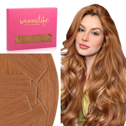 Image of WENNALIFE Invisi Edge Tape in Hair Extensions Human Hair,#30,24 Inch | 24 Inch 30g 10pcs Auburn Ginger Invisi Remy Hair tensions Natural Seamless Injected Straight tensiones