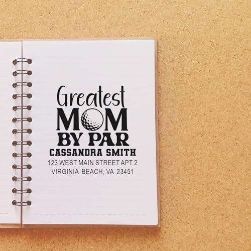 Image of Custom Made Golfing Mom Tribute Wood Handle Rubber Stamp - Address Stamp | Any standard pad works. Golf Course Stamp. Classic Rubber Stamp. Square imprint. Your name and address. Laser-engraved die.