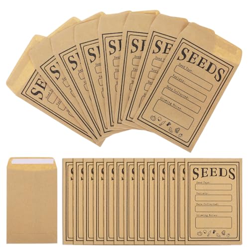 100 Seed Envelopes Brown Envelopes Seed Packets 3.2 x 4.7in Kraft Paper Adhesive Closure with Writable Label for Seed Saving Collecting Gardening Vegetable Flower Herb Storage Natural Kraft Paper