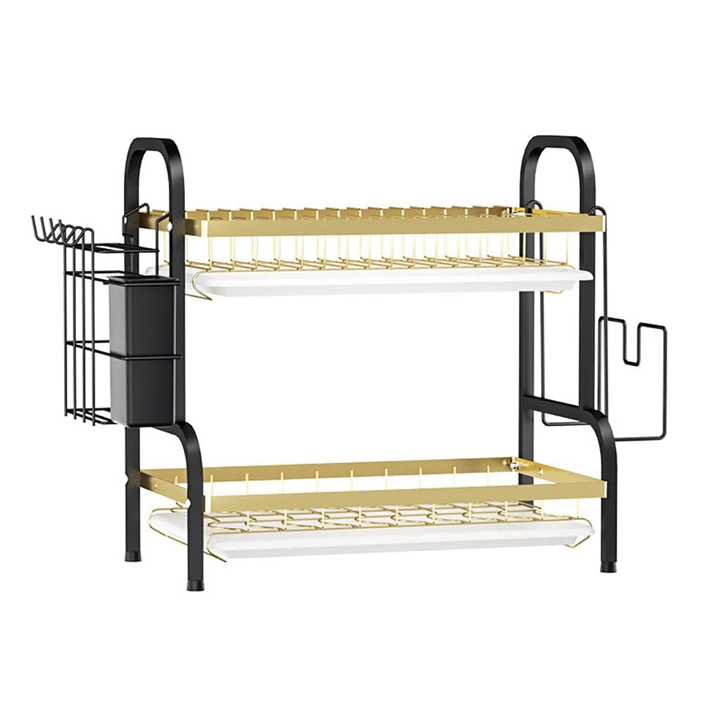 CTRLZS 2-Tier Dish Drainer with Drainboard, Large Capacity Dish Rack, Space- for Small Kitchen Countertops