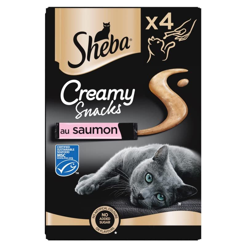 Animals Sheba – Creamy Snacks dulces de salmón para gatos adultos 4X12G – Juego de 4