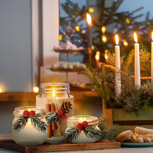3 peças de velas de Natal centros de mesa para decoração de casa de fazenda, pote de pedreiro rústic