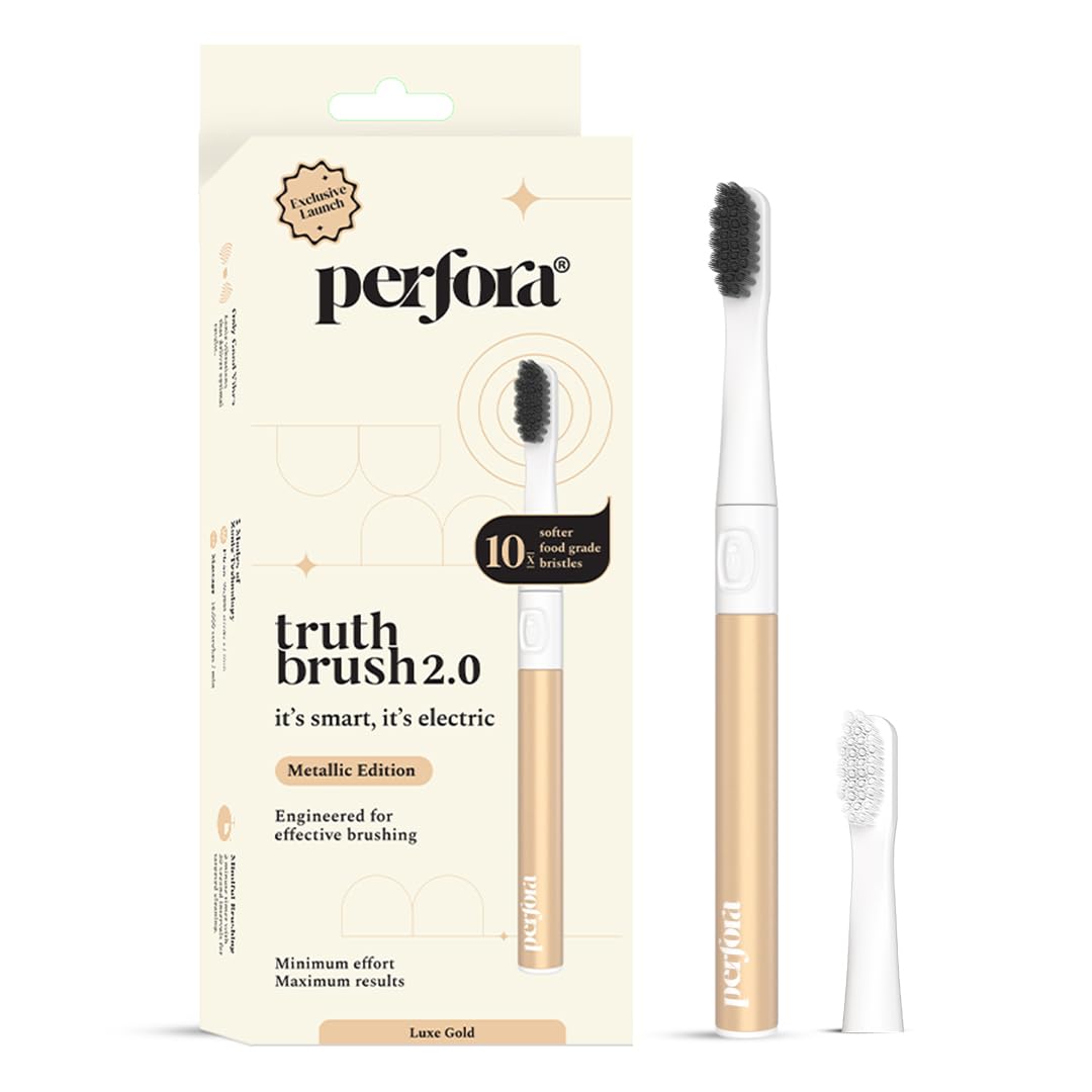 Perfora Electric Toothbrush, 2 Modes, AAA Powered, 24000 Strokes, 90 Days Battery Life | 1 Year Warranty | Electric Toothbrush For Men, Women & Kids, Metallic Range - Luxe Gold, 1 Count