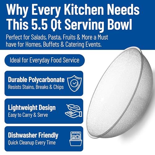 Carlisle FoodService Products 721207 Round Pebbled Salad Serving Bowl, 5.5 Quart, Clear (Pack of 12) by Carlisle FoodService Products - Image 3