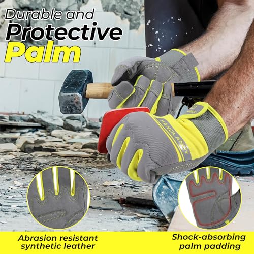 Image of HANDLANDY Work Gloves for Men & Women, Utility Mechanic Working Gloves Touch Screen, Flexible Gardening Gloves for Yard