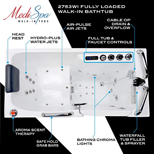 ANZZI Walk-In Tub 27 x 53 In Whirlpool and Air Bath Left Drain 12 Hydro Jets 18 Air Jets Inline Heater Quick Fill Faucet Handheld Shower ADA Seat Acrylic Spa White 110V | 2753WILWD - Image 4