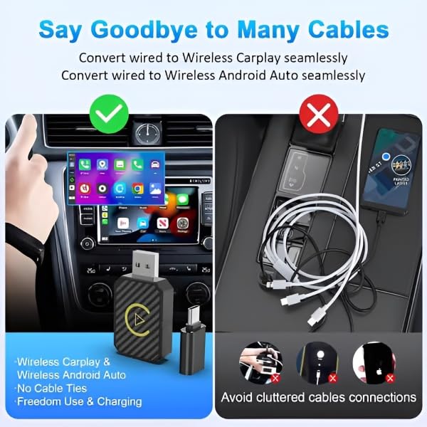 ACRSYNC CarPlay bezprzewodowy adapter 2 w 1 - Z systemem Android Auto & CarPlay | Bezprzewodowy dongle z Bluetooth 5.0 i WiFi | Automatyczne łączenie, kompaktowy Plug & Play