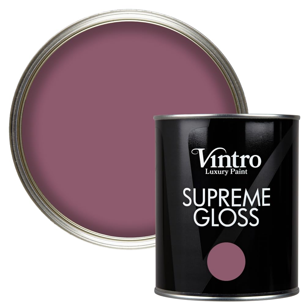 Vintro Paint | Gloss Paint | for Walls | Wood | Trim | Gloss Furniture Paint | Interior & Exterior Use. 1 Litre (Aubergine - Old Mauve)