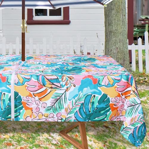 Image of EHouseHome Outdoor and Indoor 60x84 inch Tablecloth with Umbrella Hole and Zipper, Waterproof Zippered Patio Table Cloths, Spring /Summer Table Covers for Backyard Circular Table /BBQs /Picnic