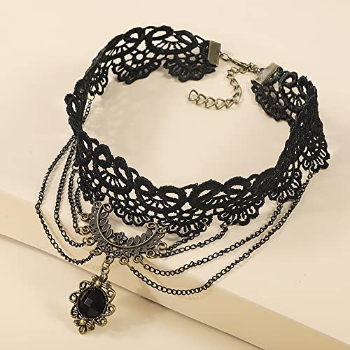 Missgrace Boho Punk Vintage Black Shiny Tassels Beads Choker Necklace for Women Chunky Short Multilayer Necklace Black Chain Necklace for Women4