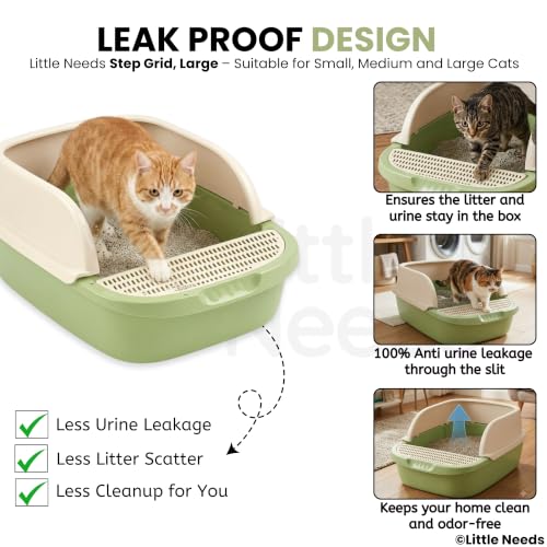 Image of Cat Litter Tray with Scooper - (Large, Step Grid) (51 x 36 x 22 cm) for Cats & Kittens | 20 inch Durable Semi-Enclosed Anti-Tracking Foot Step Toilet | Easy-Clean Tray (Color May Vary)