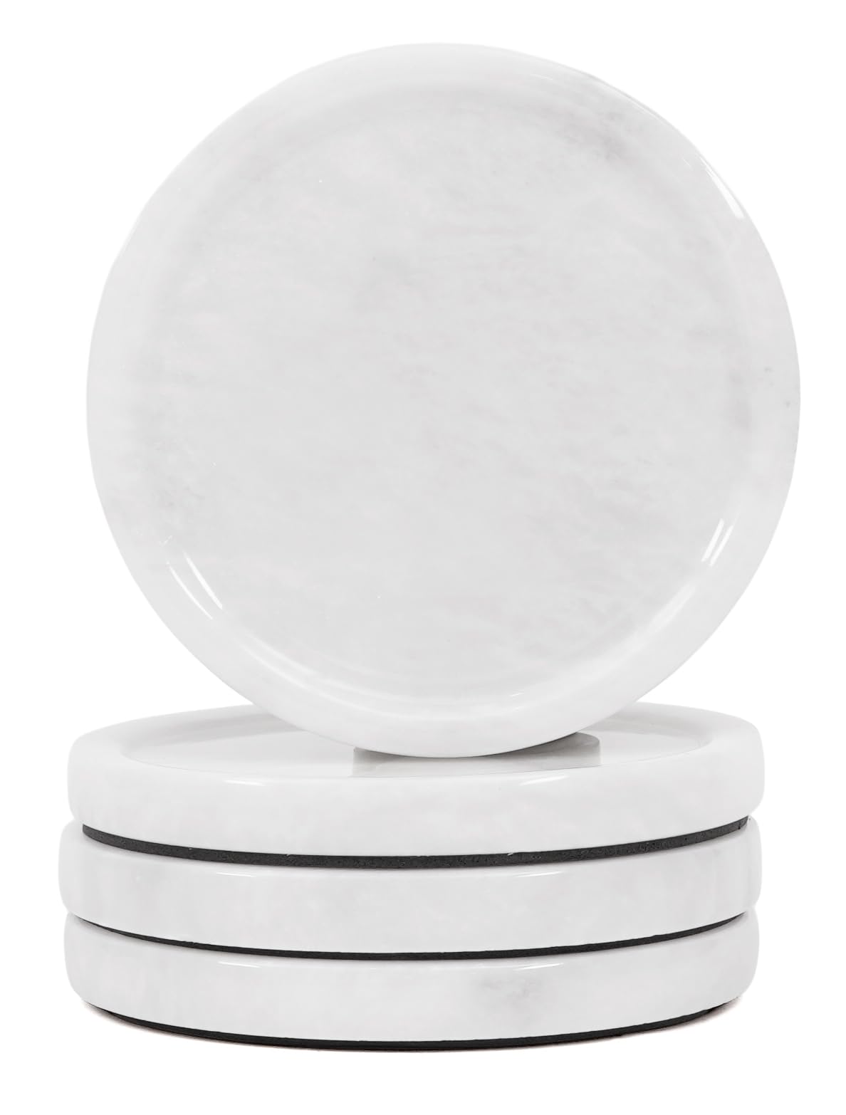 Earthen Crafts White Marble Coasters – Set Of 4 Round Handmade Stone Coasters (4 Inch) – Modern Farmhouse Coffee Table Decor – Bar, Dining Table & Housewarming Gift Set
