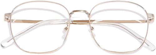 OPTOFENDY Lentes de bloqueo de luz azul de metal para mujeres y hombres, anteojos cuadrados para computadora, antifatiga ocular y protección UV