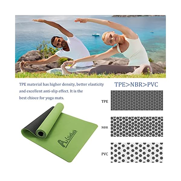 Alsiebzi-Yoga-Mat-6mm-Non-Slip-TPE-Yoga-Mat-with-Carrying-Strap-Eco-Friendly-Fitness-Exercise-Mat-Workout-Mat-for-Yoga-Pilates-and-Floor-Exercises Alsiebzi Yoga Mat, 6mm Non-Slip TPE Yoga Mat with Carrying Strap, Eco Friendly Fitness Exercise Mat, Workout Mat for Yoga, Pilates and Floor Exercises (Green+black)