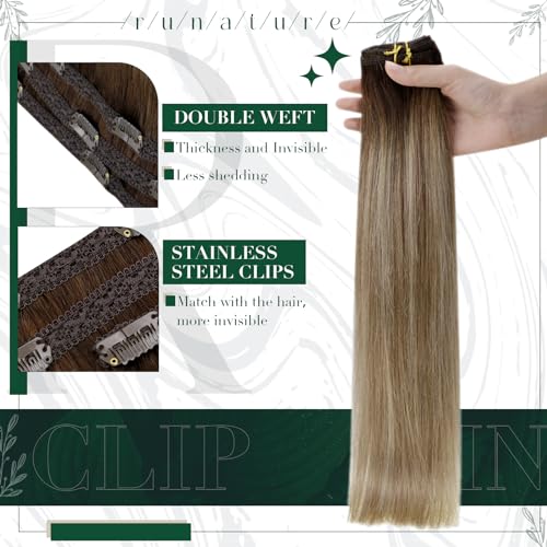 RUNATURE Clip in Hair Extensions Real Human Hair Balayage Blonde to Brown Hair Extensions Clip in Hair 18 Inch 50 Gram 3PCS - Image 2