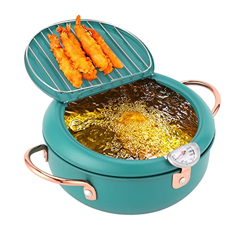 Japanische Tempura-Fritteuse,Edelstahl-Fritteuse mit Thermometer, japanischer Friteuse-Topf, Bratpfanne für Küche, Pommes Frites, Fisch und Garnelen