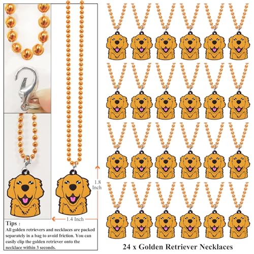 Image of 24 Pack Golden Retriever Necklace Party Favors for Animal Baby Shower, Birthday Party Goodie Bag Fillers, School Carnival Rewards, Photography Props, Home Decorations, Classroom Prize