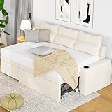 Pamapic 81' Sleeper Sofa with Armrest Storage,L-Shaped Sofa with Supportive Cushions,Cup Holders,Side Pockets,Pull Out Sleeper Sofa Bed,Pullout Sectional Sofa Couch with Large Storage,Cream White