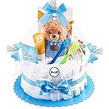 Timfanie® Windeltorte | Steiff Schlaf-gut-Bär Rassel | blau | Windeln Gr. 2