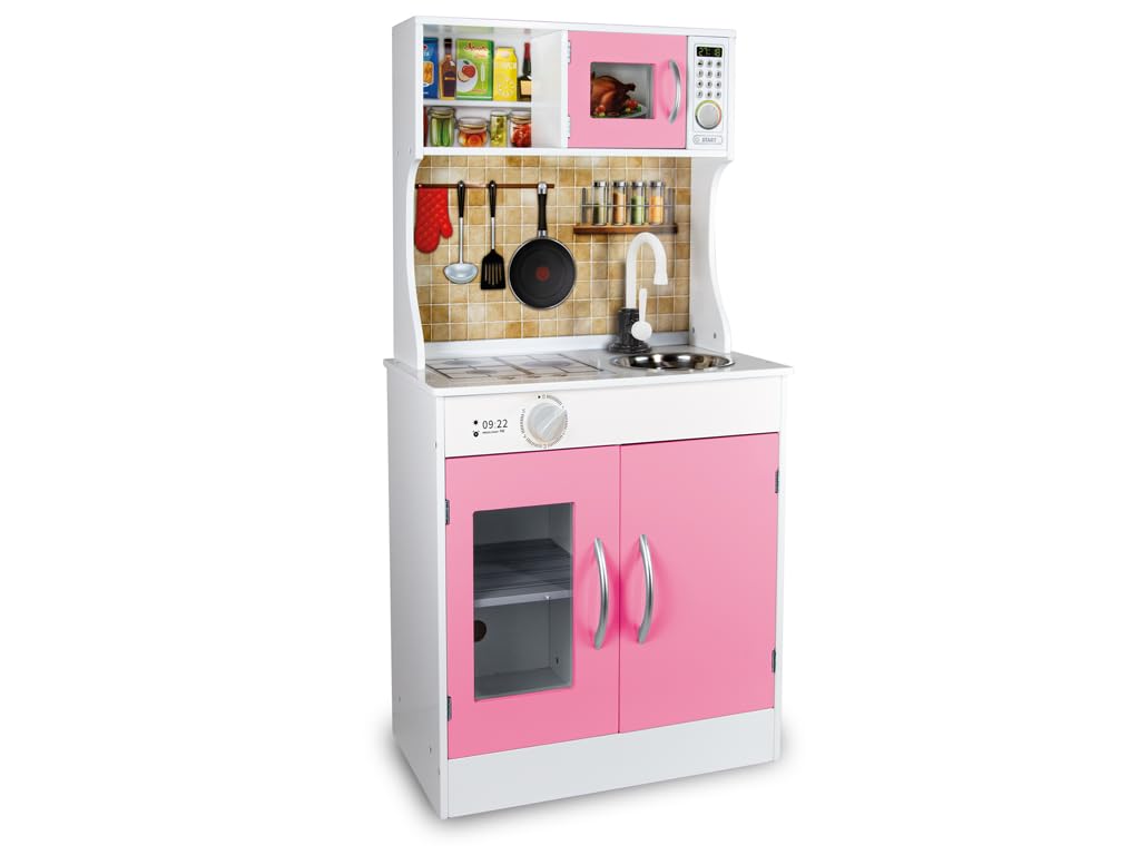 Teorema FATTO DI LEGNO – Cucina Giocattolo in Legno con Accessori, Cucinetta Completa con Forno e Microonde, Gioco di Ruolo per Bambini 3+ Anni (45 x 25 x 90 cm)