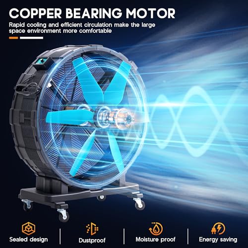 Image of Albott 48 Inch Industrial Drum Fan, 17,660 CFM High Velocity Floor Fan with Wheels, 750W Heavy Duty Plastic, 3 Speeds Portable Blower for Garage, Workshop, Warehouse, Basement, Commercial Space