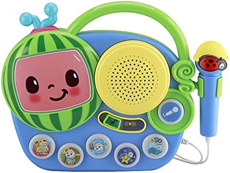 eKids Cocomelon Toy Singalong Boombox with Microphone and Built-in Music, Toddler Toys for Fans of Cocomelon Gifts