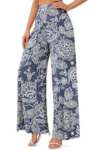JZC Women's Palazzo Lounge Pants Stretchy Wide Leg Casual Pants Comfy High Waist Flowy Pants S-3XL