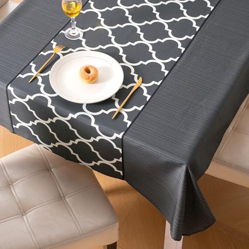 Image of HOKIPO Modern Grace Table Cloth for 6 Seater, 55x86 in, Grey Trellis