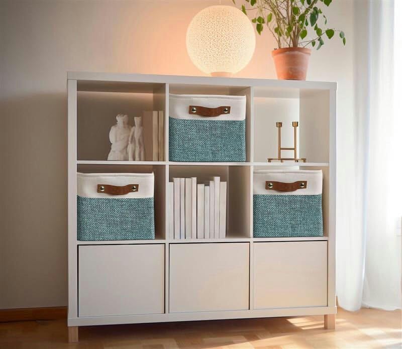 Miniatura 6 de DECOMOMO - Contenedores de tela para almacenamiento para estantes, armarios, ropa blanca, estante de bebé, juguete, cubos decorativos con asas