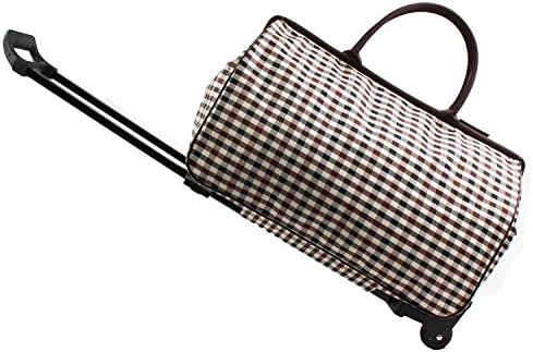 Jeemiter 20inch Luggage Rolling Duffle trolley travel bag tote Carry-On with grey grid printed for Women Short Term Trips Weekend Excursion