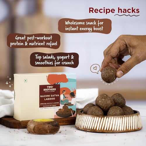 Image of Two Brothers Organic Farms Hand-Rolled Nachni Satva Laddoos - 175gm | Nutritious Snack with Sprouted Ragi, Jaggery & Dry Fruits | No Refined Sugar | Gluten-Free Energy Booster