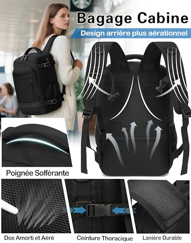 Sac Cabine Ryanair 40X30X20 : KLOSTAIN Sac à dos Voyage Cabine Avion 40x30x20 Bagage Cabine 24L... – Image 5