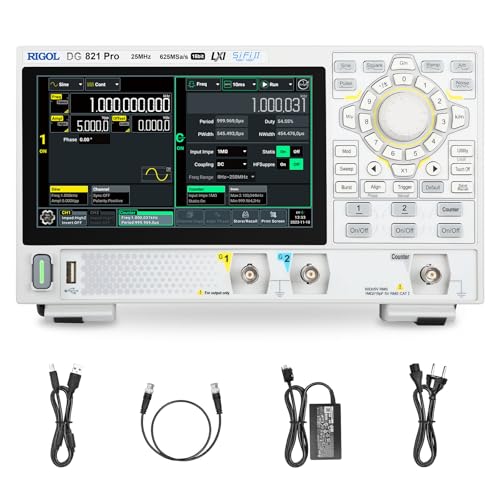 RIGOL Generador de Funciones,DG821 Pro Generador de Señales,25 MHz,1 Canal,Resolución de 16 bits,Pantalla táctil HD de 7 pulgadas,Ultra portátil,Ideal para pruebas en campo y enseñanza en laboratorio