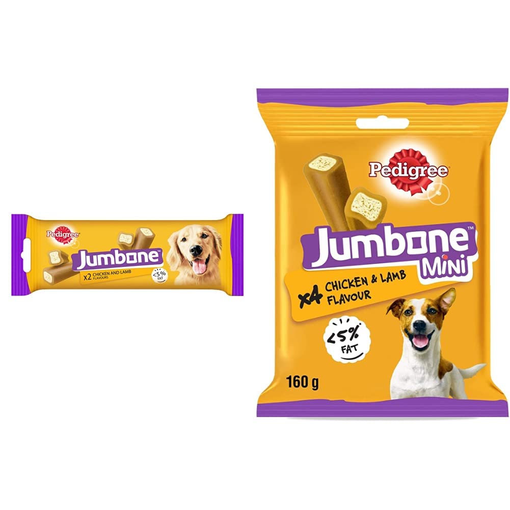 Pedigree Jumbone Adult Dog Treat, Chicken & Lamb Flavour 180g (Pack of 2)&Pedigree Jumbone Mini Treats for Adult Dog, Chicken & Lamb Flavour, 4 Treats, 160g
