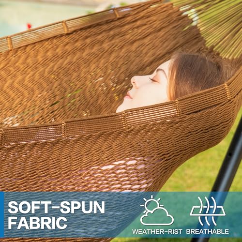 Image of PNAEUT Double Hammocks with Stand for Outside, Portable Space Saving Heavy-Duty Steel Stand for Indoor Outdoor Patio (Mayan Desert)