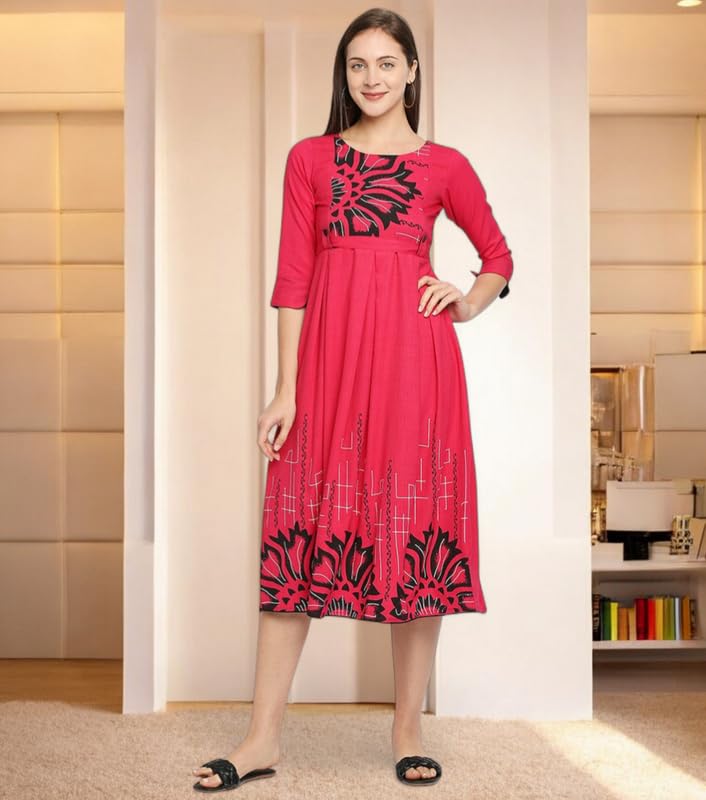 Image of DUMMY SHAPE Women's Rayon Anarkali Maternity Dress & Feeding Kurti with Zippers
