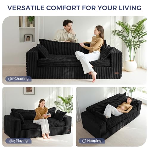Image of MAXYOYO 76 inch Bean Bag Sofa Couch, Loveseat Boneless Couch for Adults, Upholstered Small Mini Sofa Couch for Living Room Office Apartment, No Assembly, Black