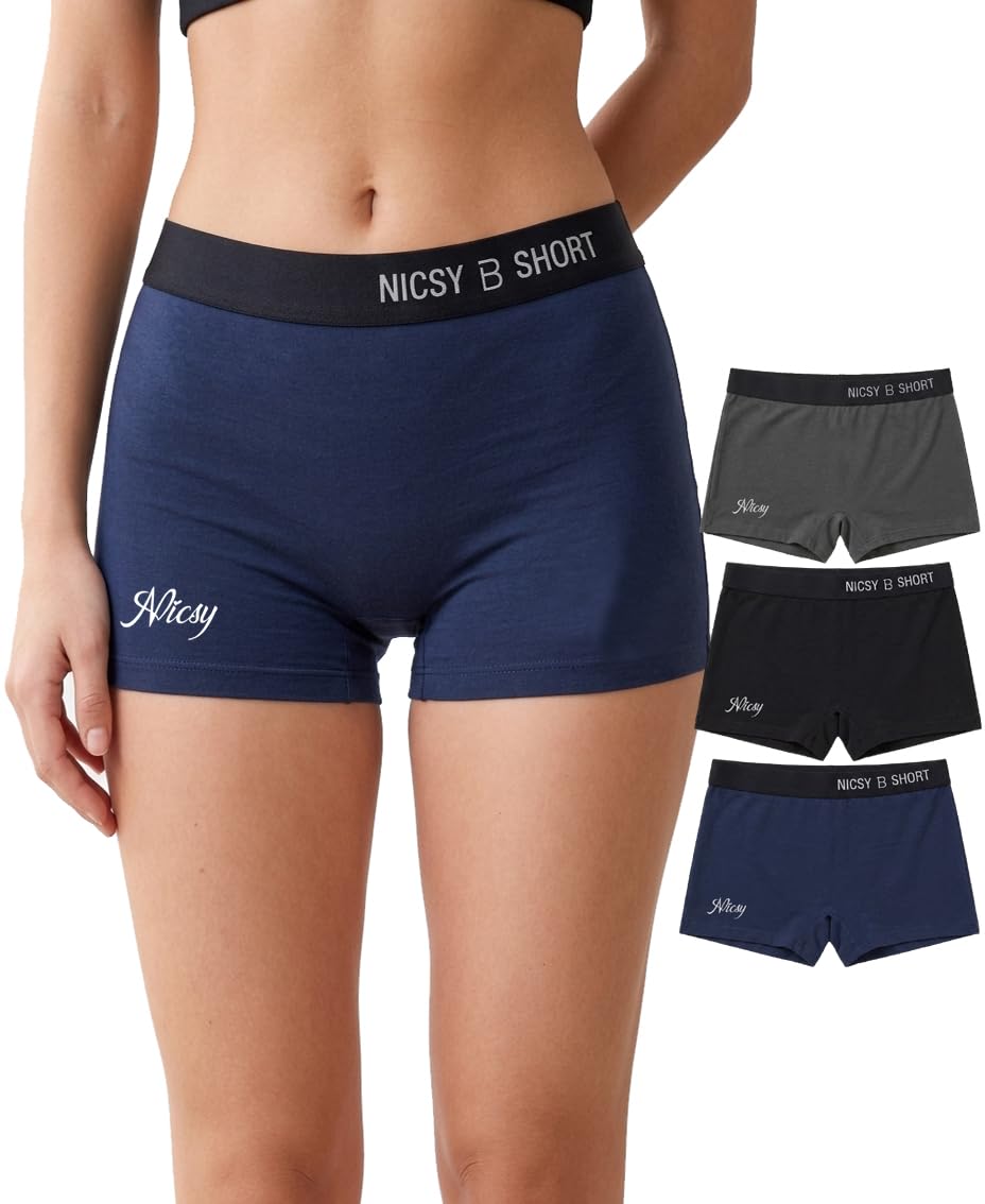 Women's Boy Shorts Panty Pack of 3 | Soft Cotton Blend Boyshort Underwear with Elastic Waistband | Mid Rise Full Coverage Boxer Briefs | Anti Chafing Inner Shorts-image-7
