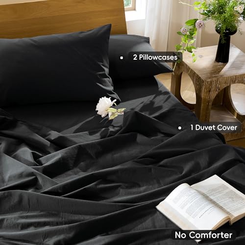 Image of MooMee Duvet Cover Set 100% Washed Cotton Linen Like Oversized Queen | Relaxed Linen-like Texture. Soft, Breathable & Long-lasting Comfort. Lightweight. Hidden Zipper with 8 Interior Corner Ties