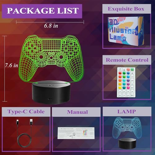 Image of Gamepad 3D Lamp, Game Console Night Light for Kids, with 16 Colors Changing, Timer, 4 Flash Modes and Dimmable, Gaming Room Decor as Xmas Holiday Birthday Gifts, Gamer Gift for Boys Girls