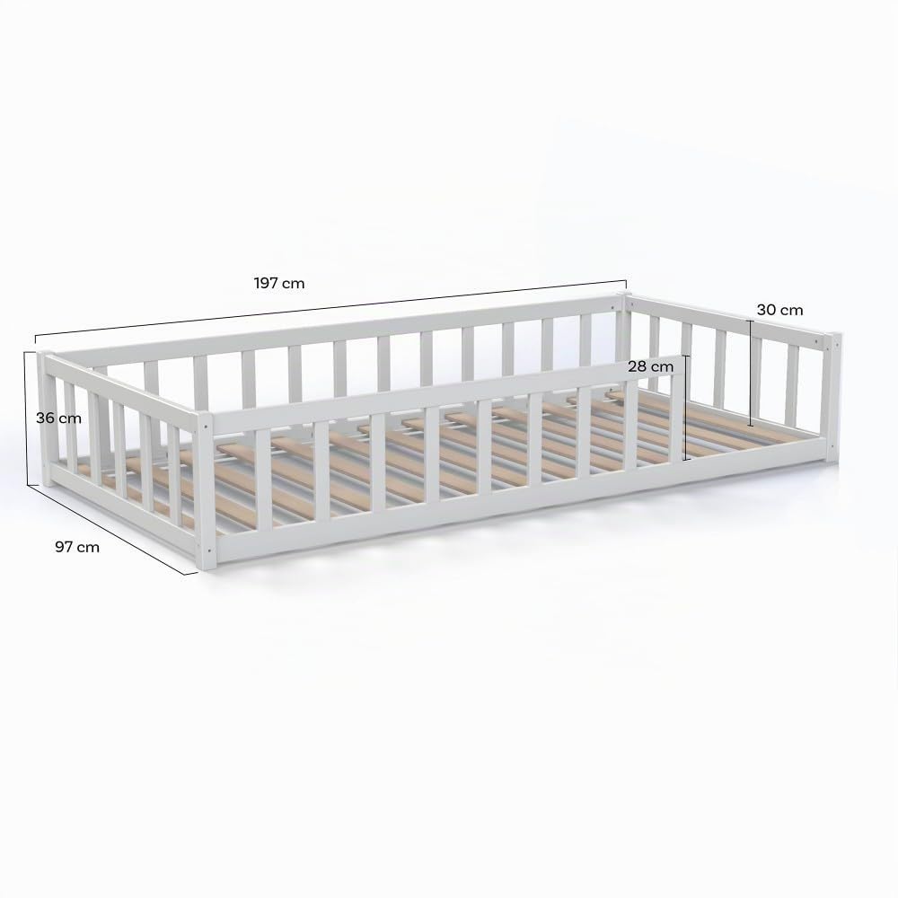 WEBER INDUSTRIES Lit Nino 90x190 + 1 sommier + barrière/Blanc